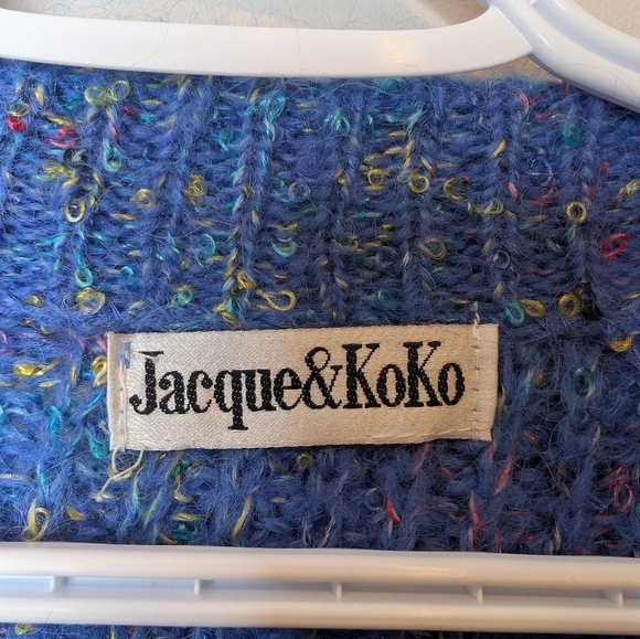 Vintage Jacque & Koko Oversized Blue Colourful Knit Sweater Womens 2XL/3XL - Picture 3 of 9